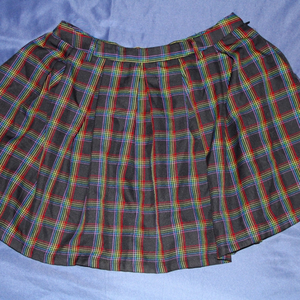 Rainbow Plaid Pleated Skirt